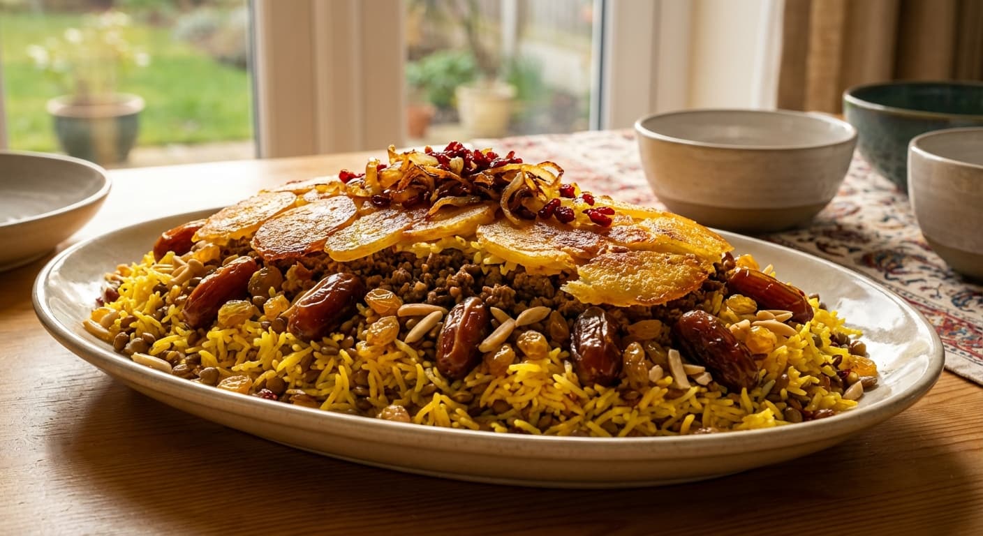 Adas Polo Makhsoos — Persian Lentil Rice with Dates and Raisins - authentic persian recipe