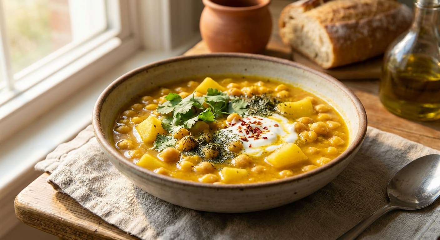 Aloo Chana Shorba — Golden Turmeric Potato & Chickpea Soup - authentic persian recipe