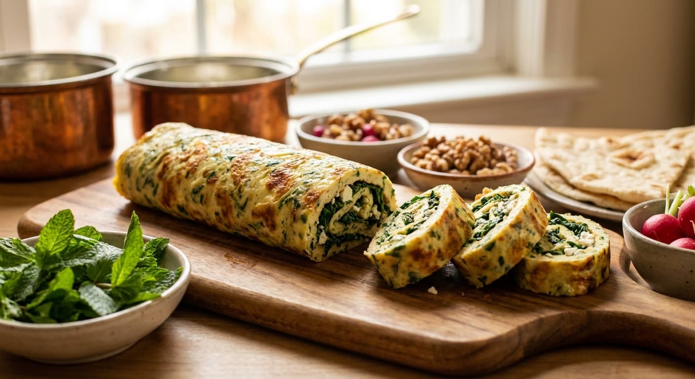 Amlet Esfenaj — Persian Spinach & Feta Omelette Roll - authentic persian recipe