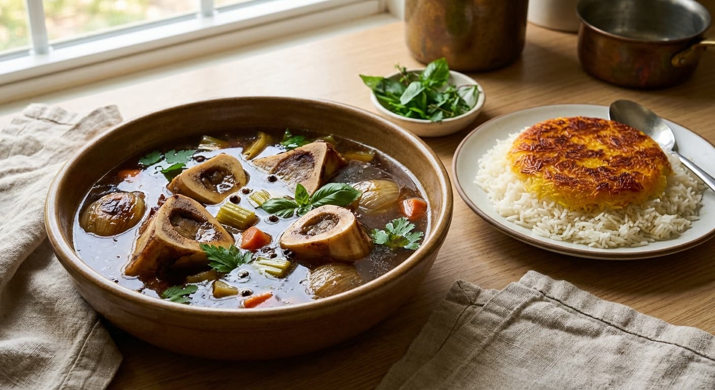 Asareh Goosht — Persian Roasted Beef Bone Broth - authentic persian recipe