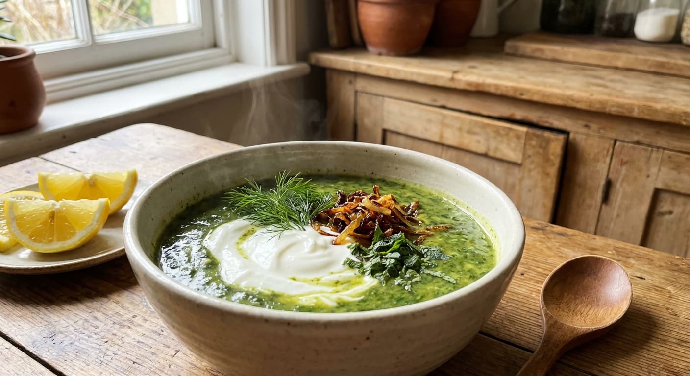 Ash-e Esfenaj — Persian Spinach and Yogurt Soup - authentic persian recipe