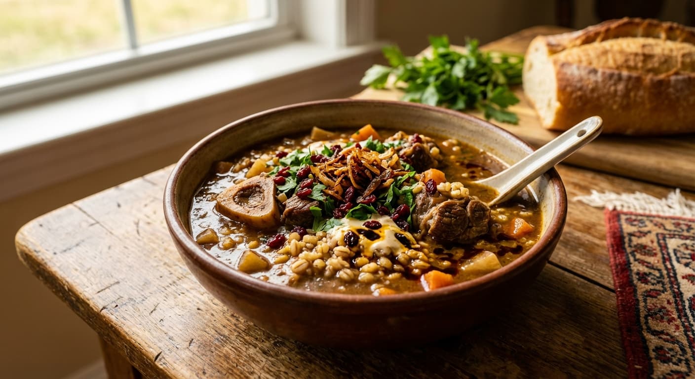 Ash-e Eskatlandi — Persian-Style Scottish Beef & Barley Soup - authentic persian recipe