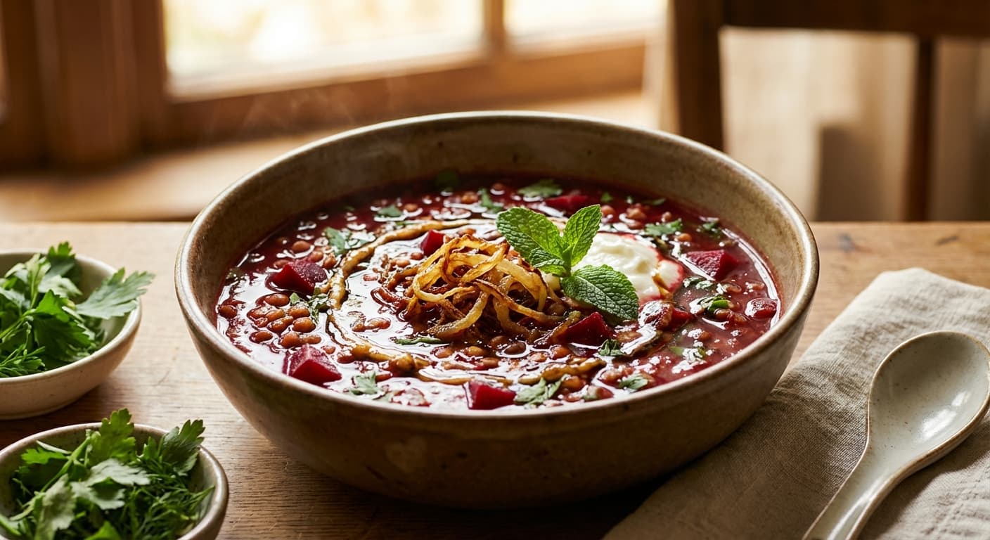 Ash Shooli — Yazdi Beetroot and Herb Soup - authentic persian recipe