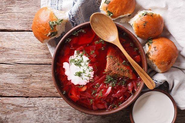 Hearty Lamb Borscht with Red Cabbage and Beets