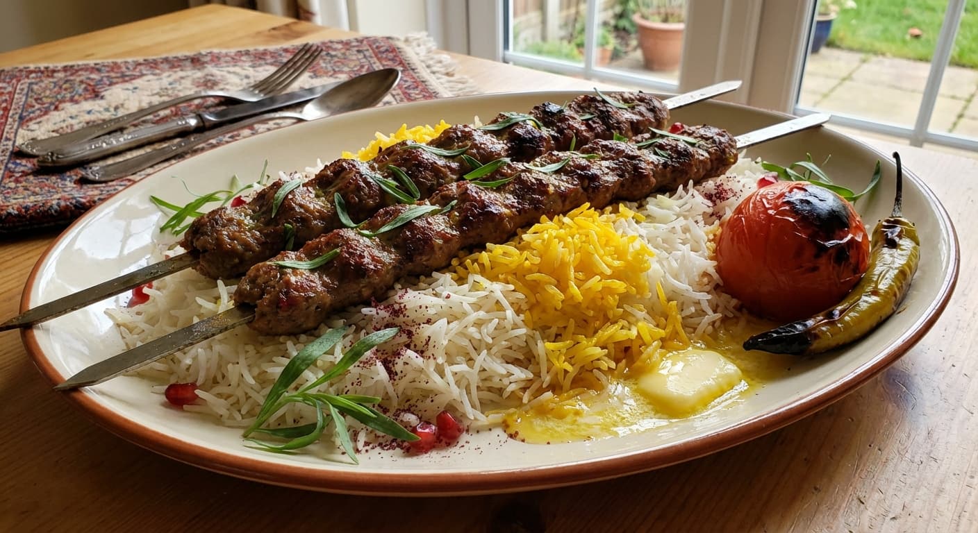 Chelow Kebab Tarkhooni — Persian Tarragon Minced Kebab with Saffron Rice - authentic persian recipe