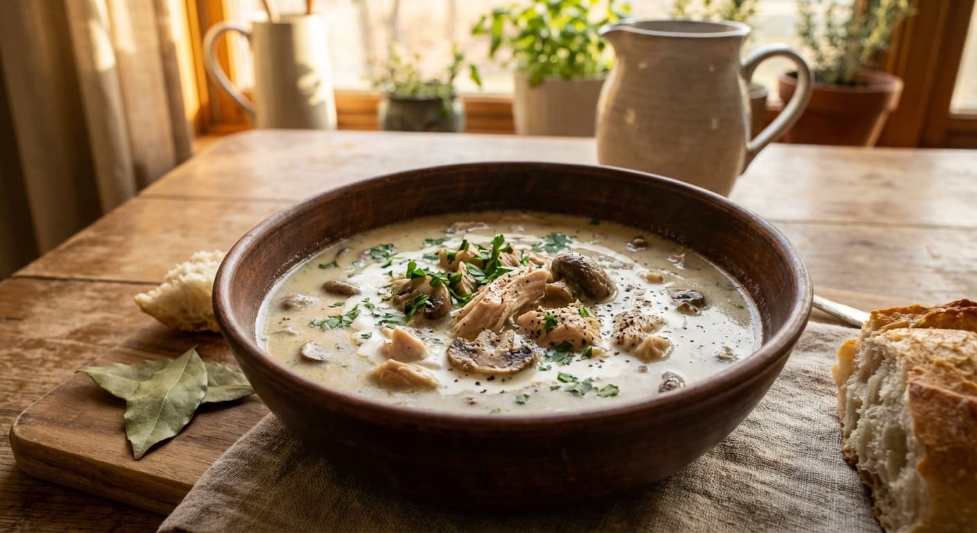Consomeh Gharch — Persian Creamy Mushroom and Chicken Soup - authentic persian recipe