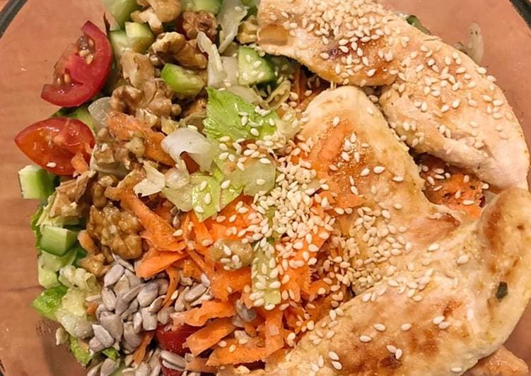 Sesame-Glazed Chicken Kebabs with Fresh Garden Salad