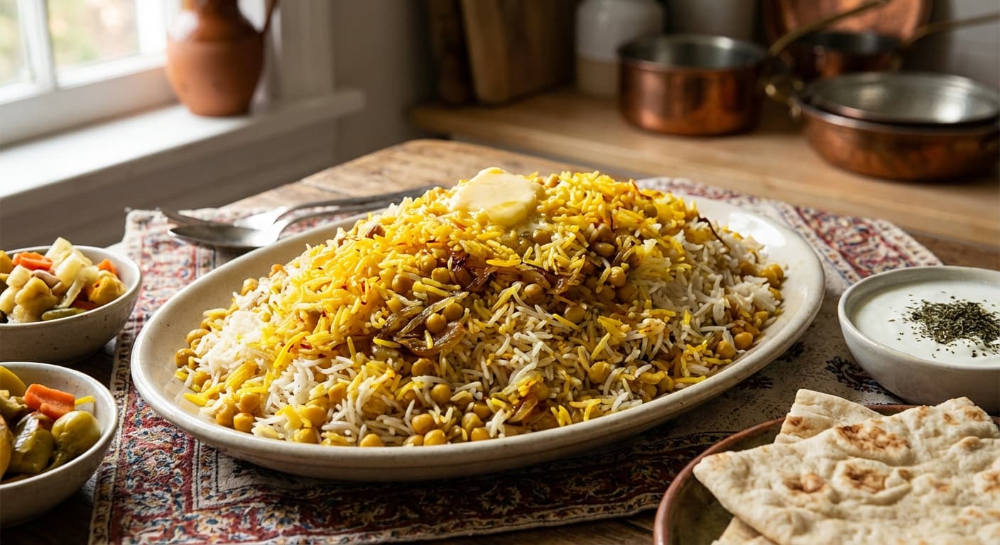 Dampokhtak Baqala — Persian Saffron Rice with Yellow Split Peas - authentic persian recipe