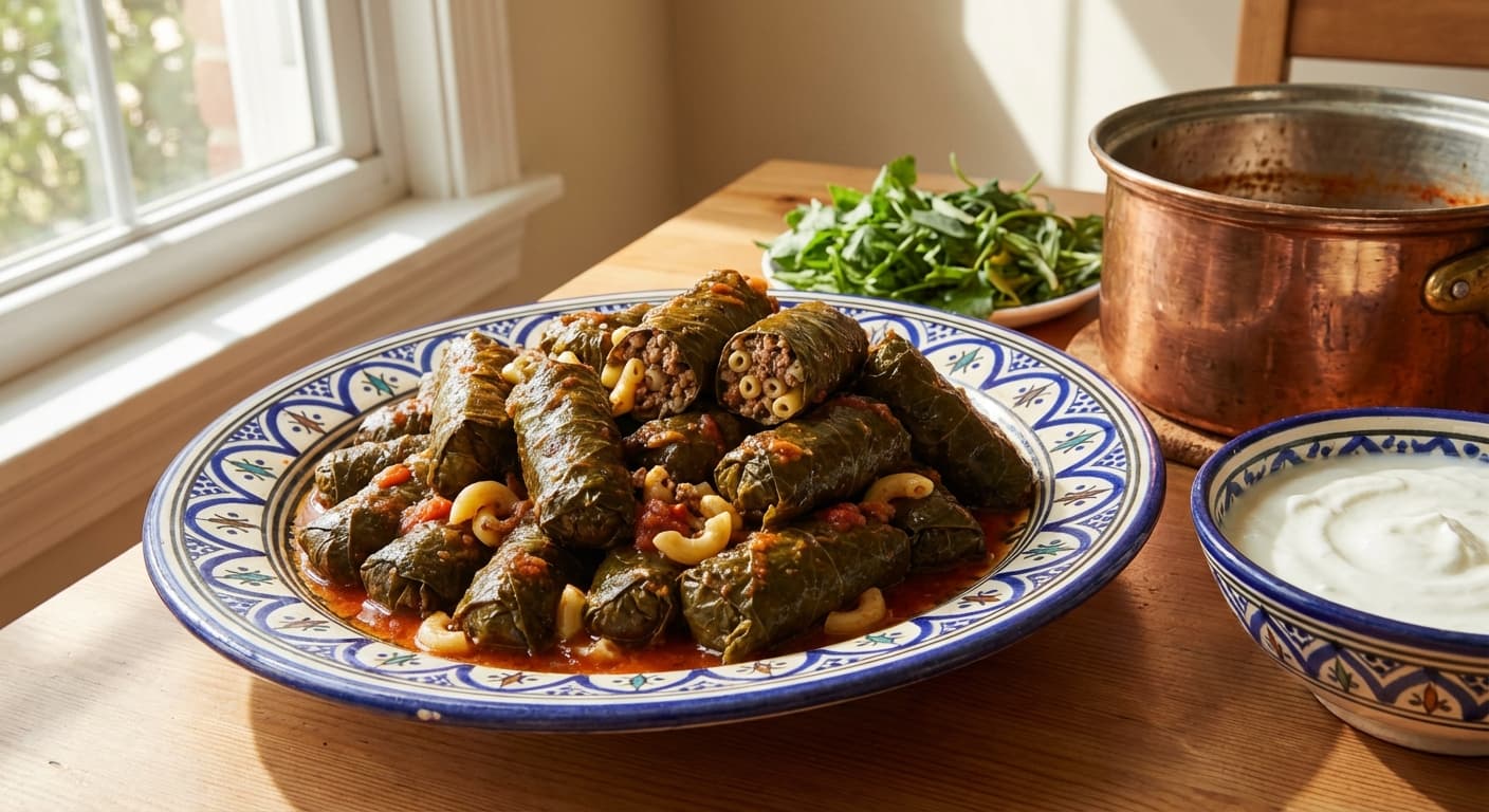 Dolma Mahshi — Persian Stuffed Vine Leaves with Macaroni - authentic persian recipe