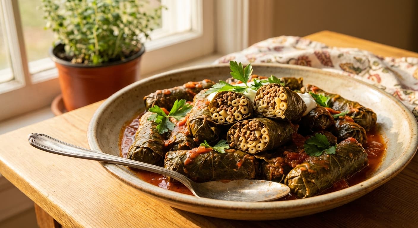Dolmeh Barg-e Mo — Persian Stuffed Vine Leaves with Macaroni - authentic persian recipe