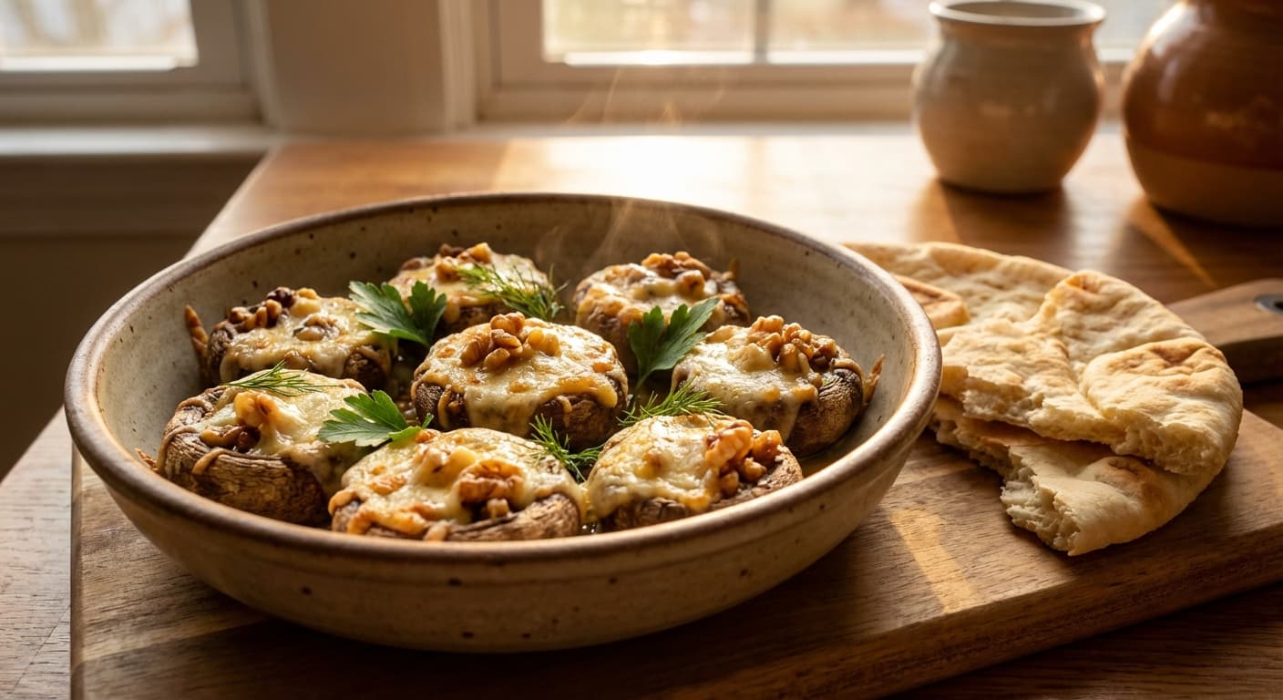 Dolmeh Qarch ba Panir — Persian Cheesy Walnut-Stuffed Mushrooms - authentic persian recipe