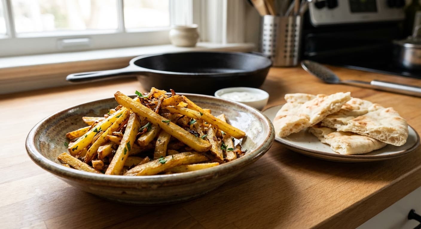 Estreeps Sib Zamini — Persian Crispy Potato and Mushroom Strips - authentic persian recipe
