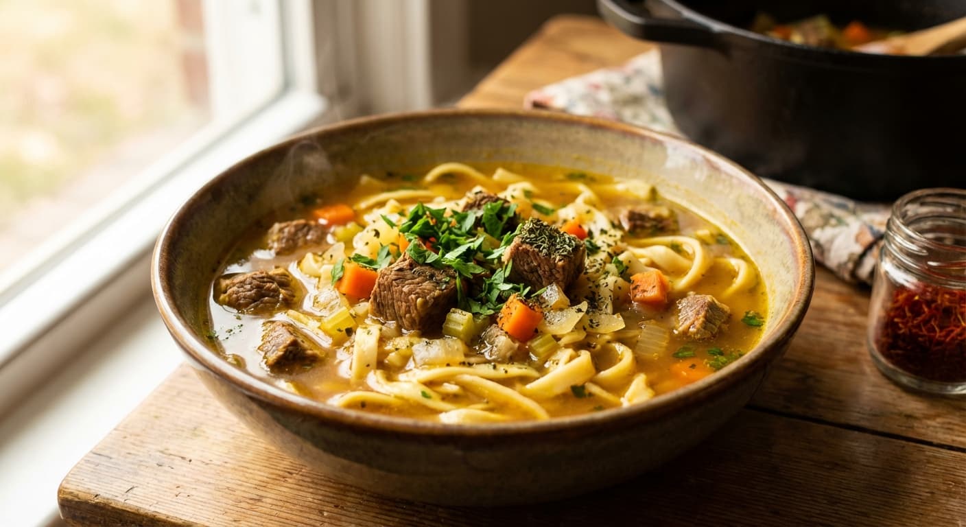 Goosht va Reshteh — Persian Saffron Meat and Noodle Soup - authentic persian recipe