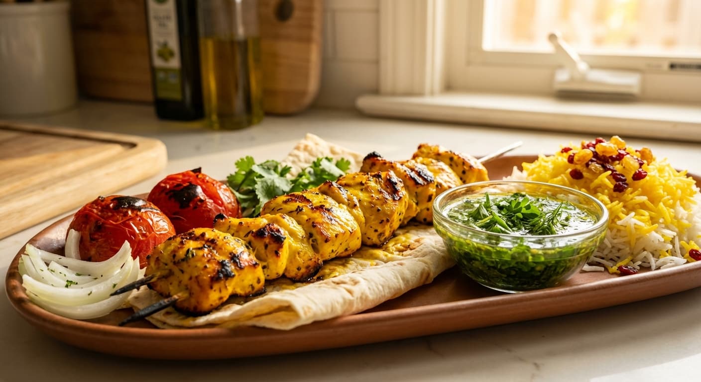 Joojeh Kabab — Persian Saffron Chicken Kebab with Herb Vinaigrette - authentic persian recipe
