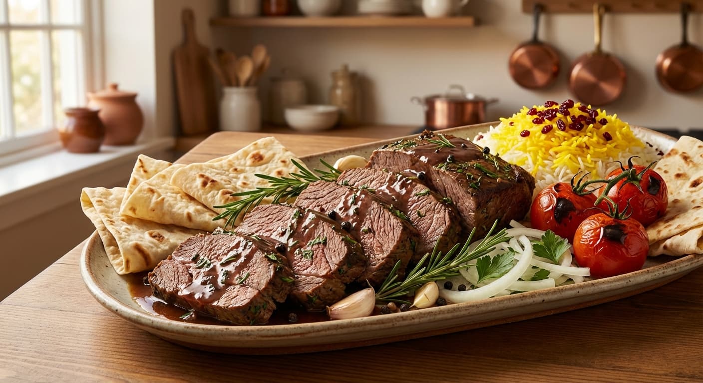 Kabab Goosht Gav — Persian Slow-Braised Rosemary Roast Beef - authentic persian recipe