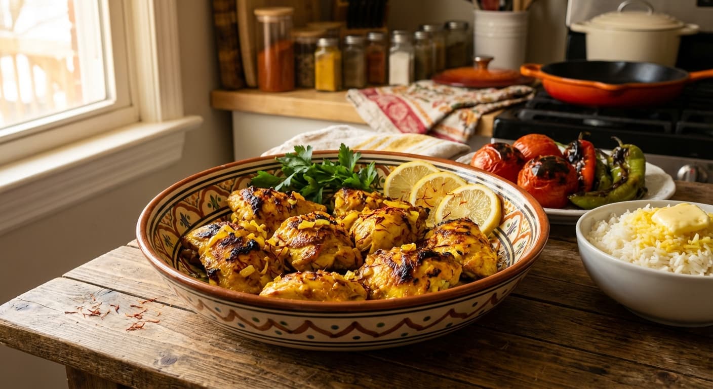Kabāb-e Joojeh Tābeyi ( ) — Persian Pan-Seared Saffron Chicken - authentic persian recipe