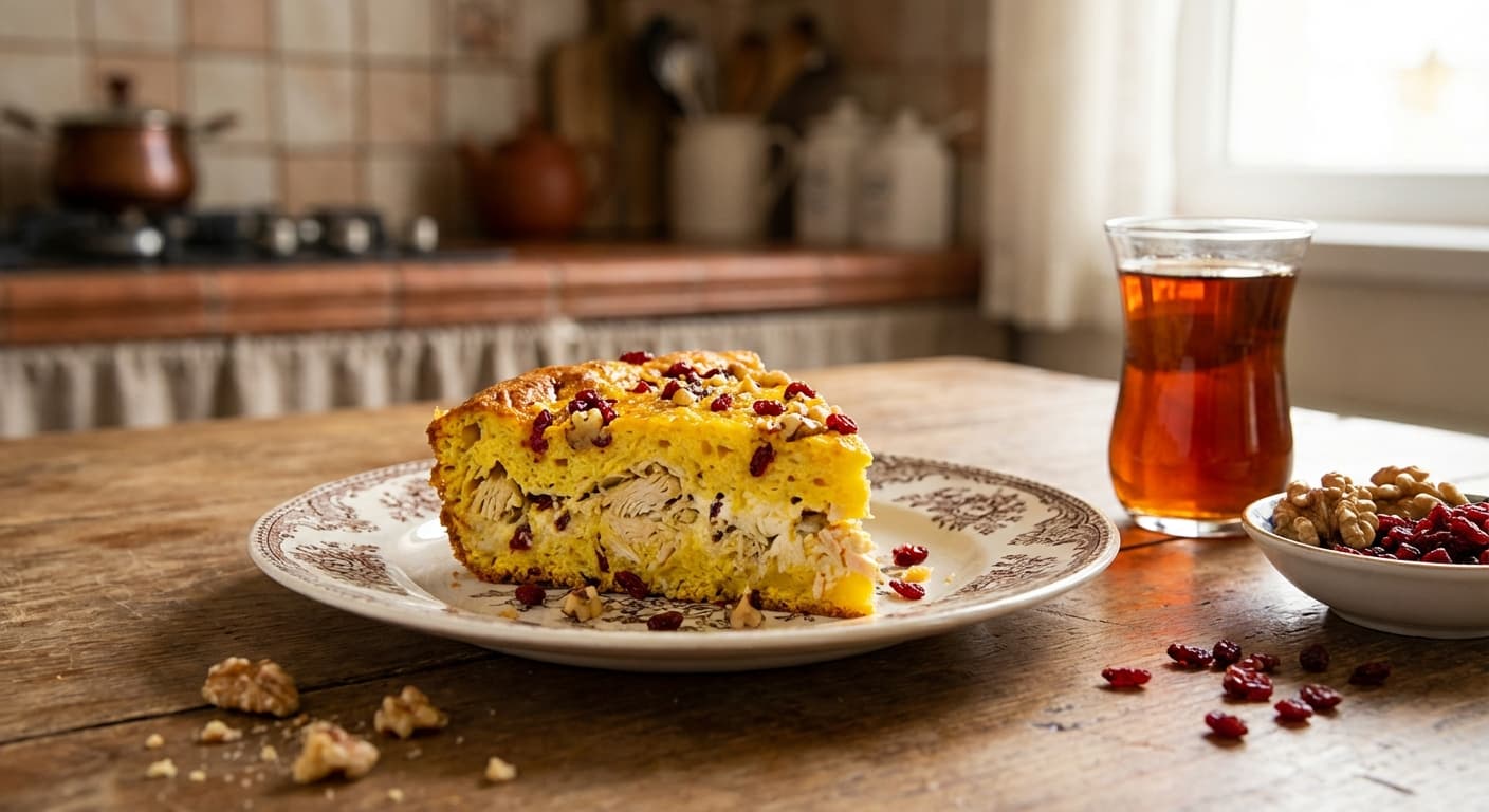 Kake-ye Morgh — Persian Saffron Chicken Cake with Walnuts and Barberries - authentic persian recipe
