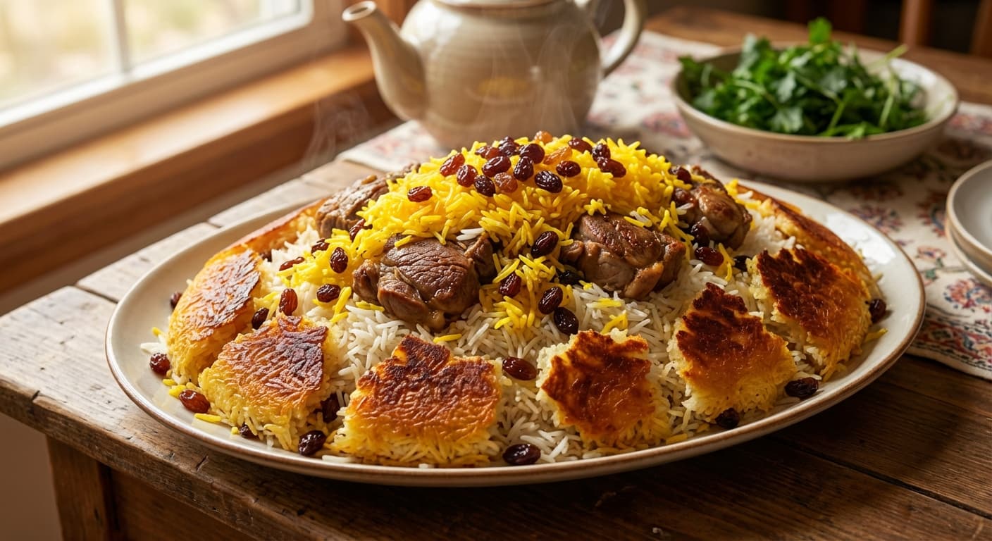 Keshmesh Polo — Persian Saffron Rice with Lamb and Raisins - authentic persian recipe