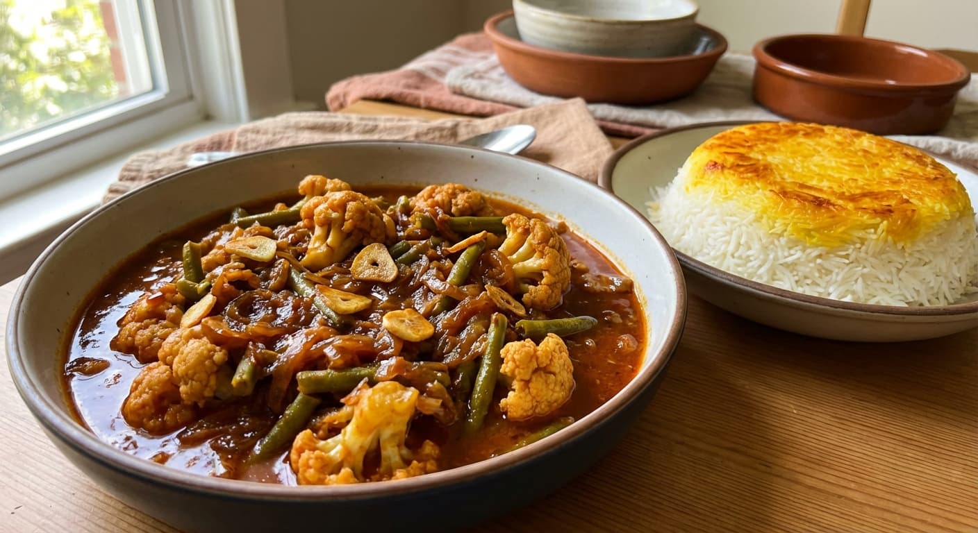 Khoraak Gol Kalam va Loobia Sabz — Persian Cauliflower and Green Bean Stew - authentic persian recipe