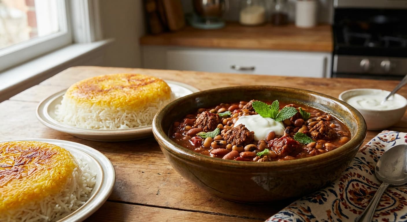 Khorak-e Tond Ba Lubia — Spicy Two-Bean Meat Stew - authentic persian recipe
