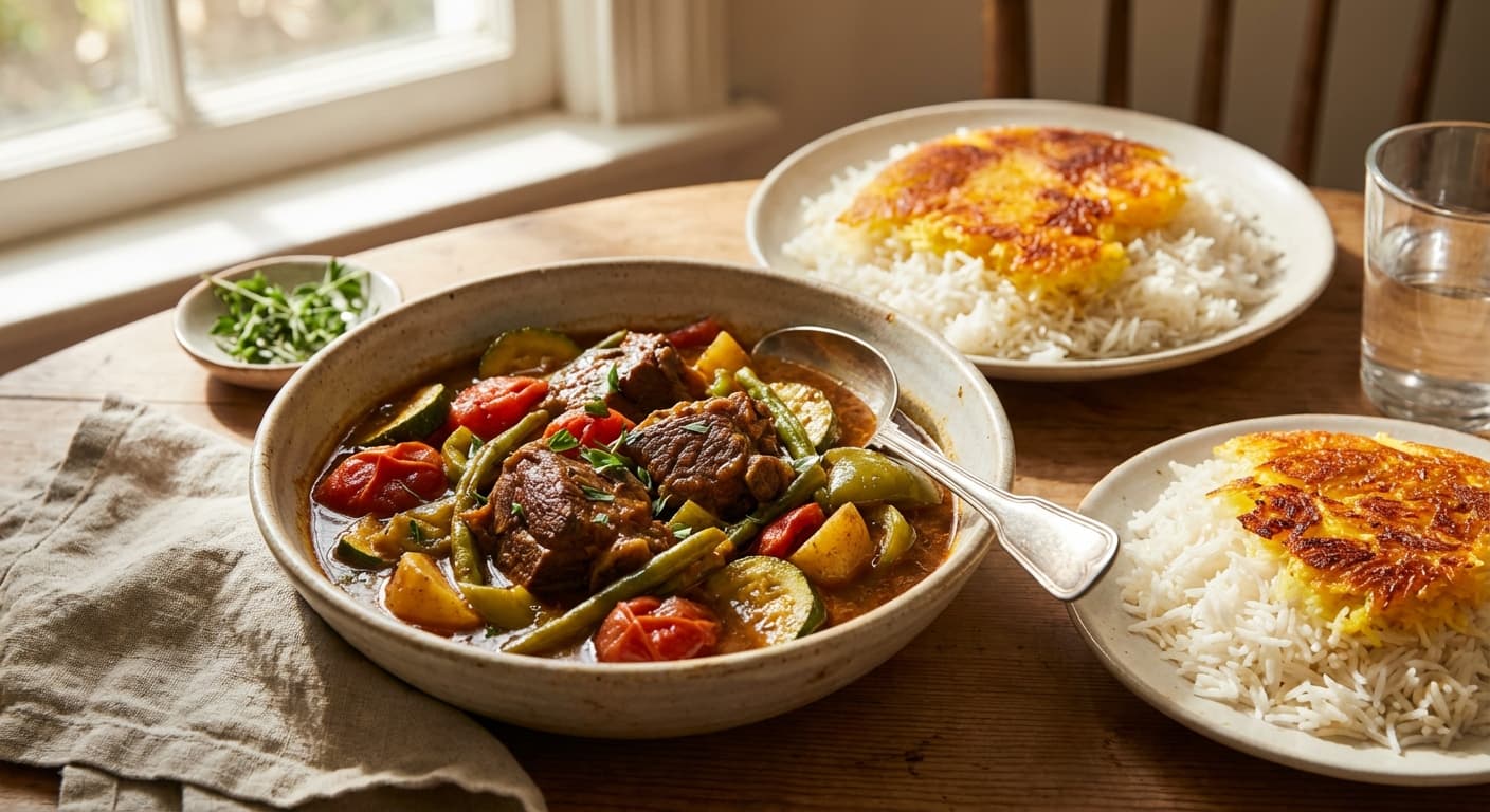 Khorak Goosht-e Bareh — Persian Clay-Pot Lamb and Vegetable Stew - authentic persian recipe
