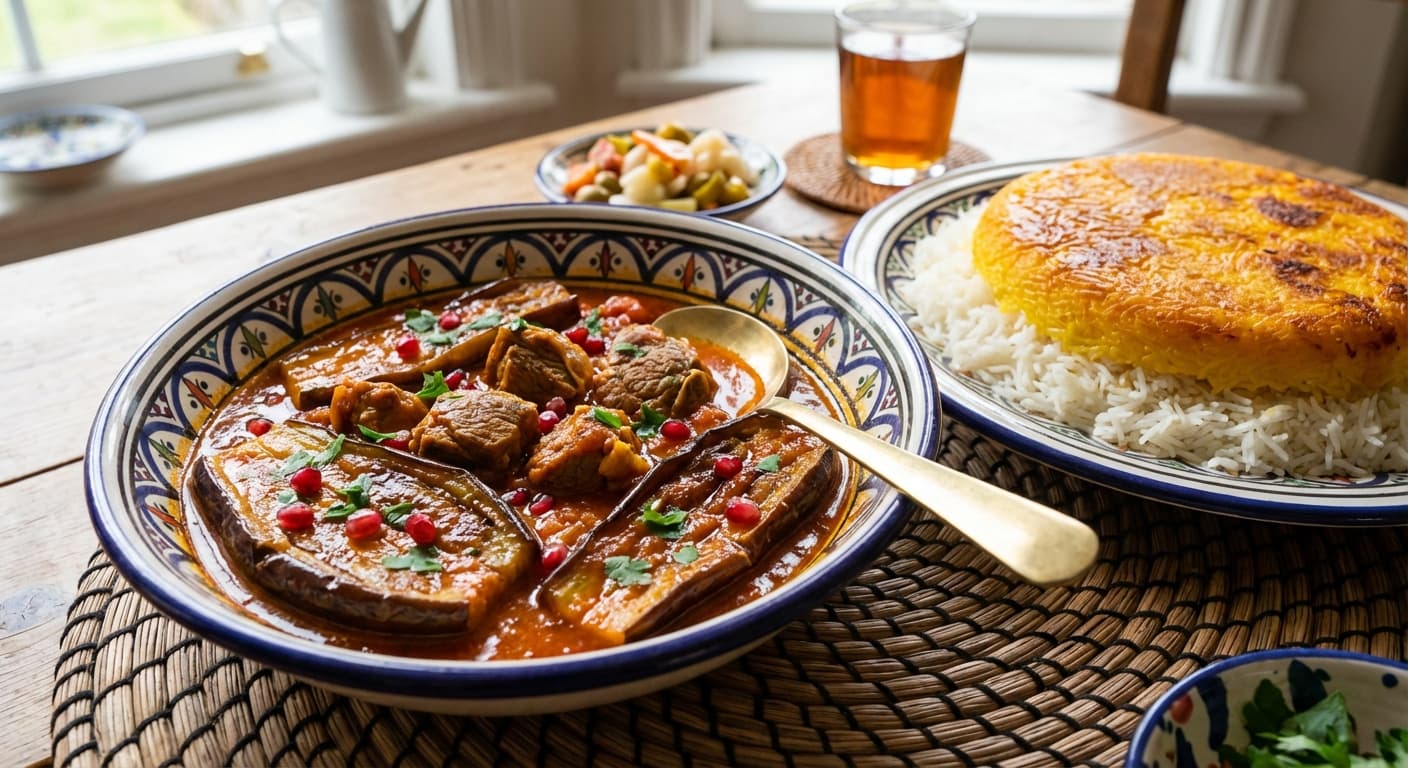 Khoresht Bademjan — Persian Eggplant and Lamb Stew - authentic persian recipe