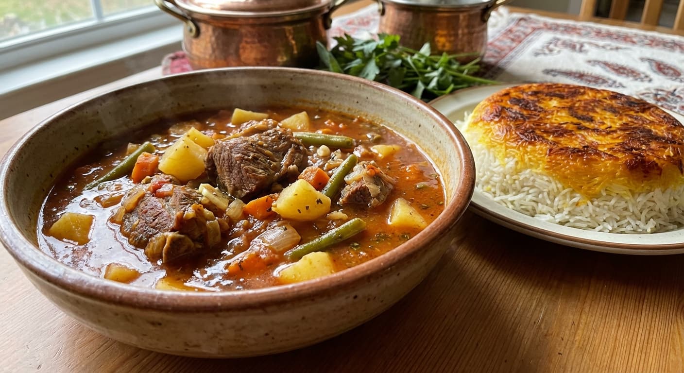 Khoresht-e Gousht — Persian Aromatic Lamb & Garden Vegetable Stew - authentic persian recipe