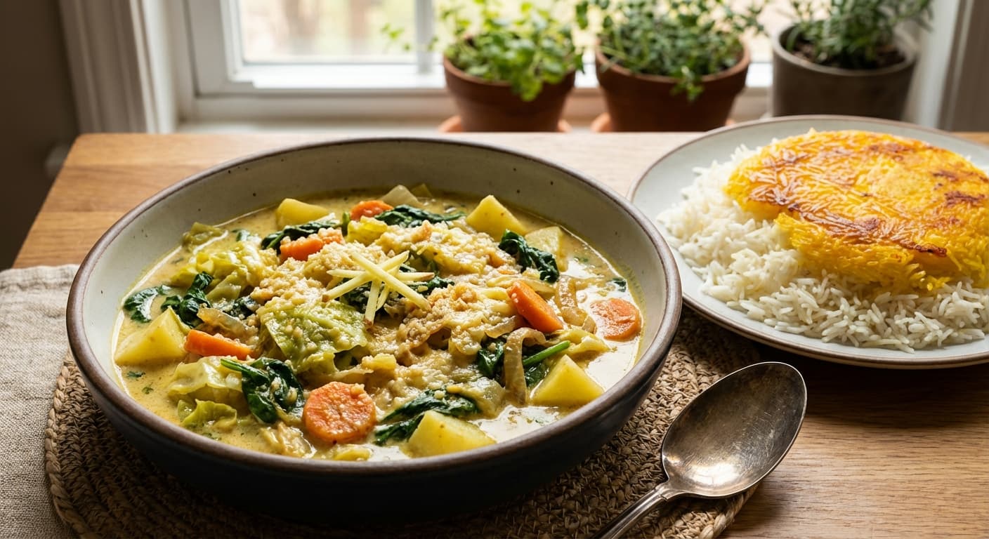 Khoresht Kalam — Creamy Persian Cabbage & Spinach Stew - authentic persian recipe