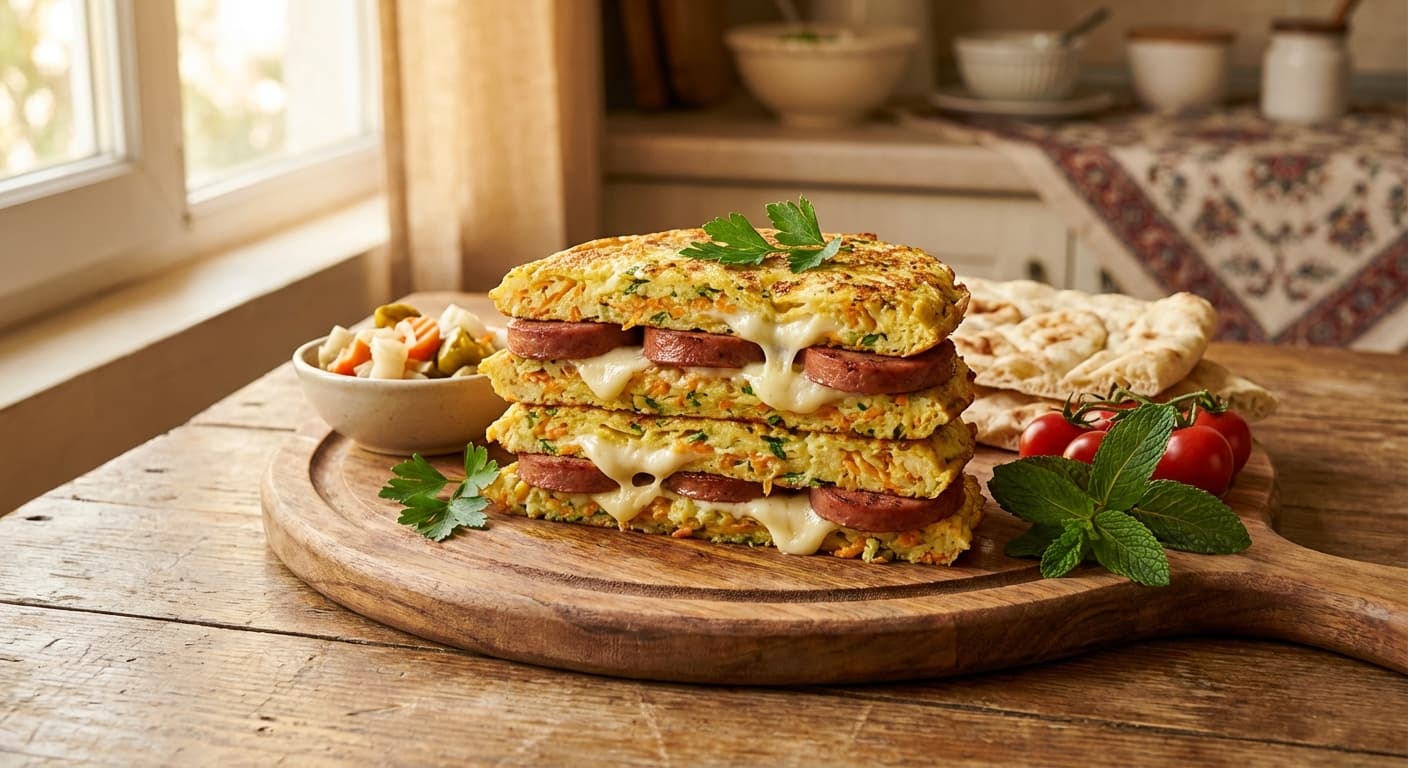 Kolbas Omelette Stack — Persian Deli-Style Sausage Omelette - authentic persian recipe