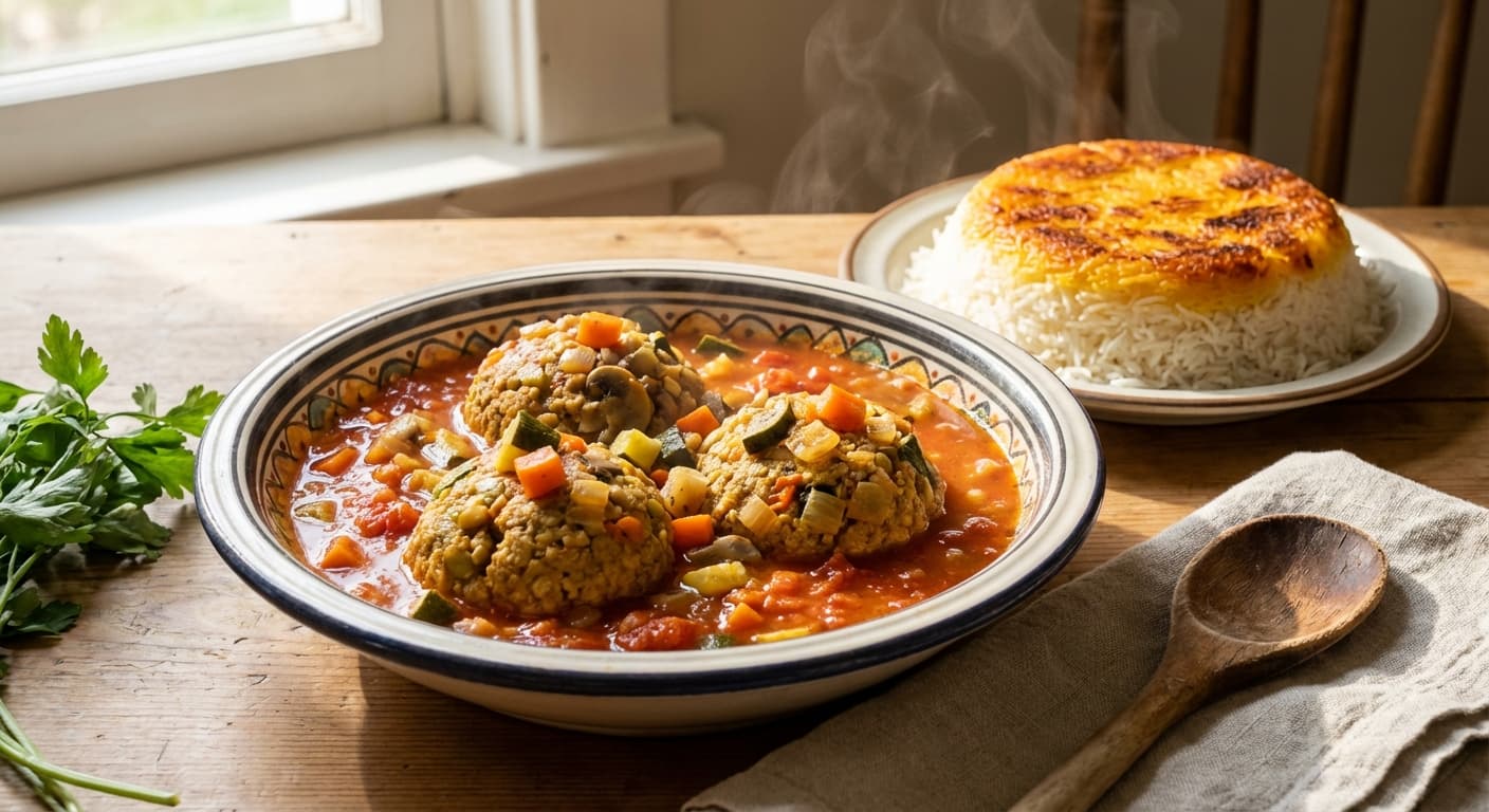 Koofteh-ye Sooya — Persian Soy & Vegetable Koofteh in Tomato Broth - authentic persian recipe