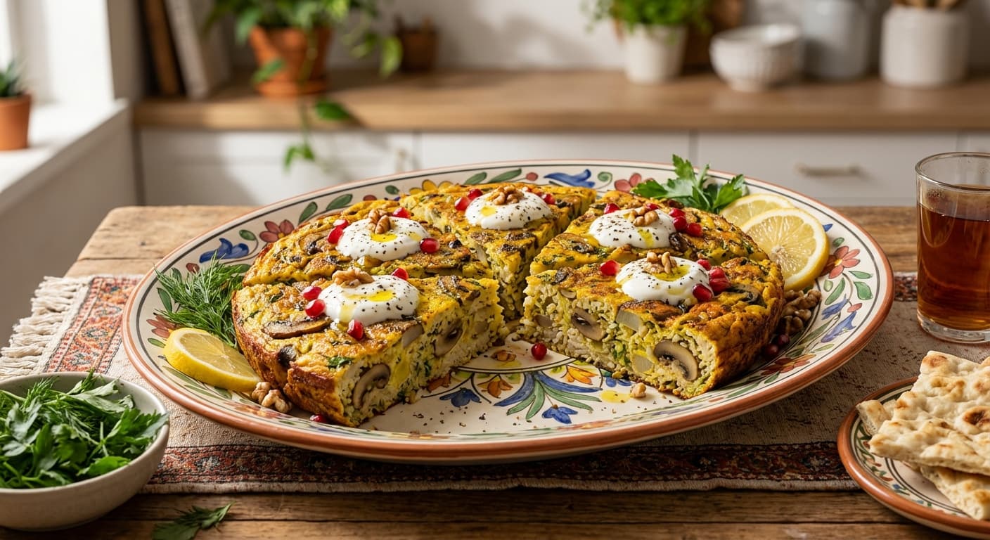 Kookoo-ye Gharch va Berenj — Persian Mushroom and Rice Frittata - authentic persian recipe