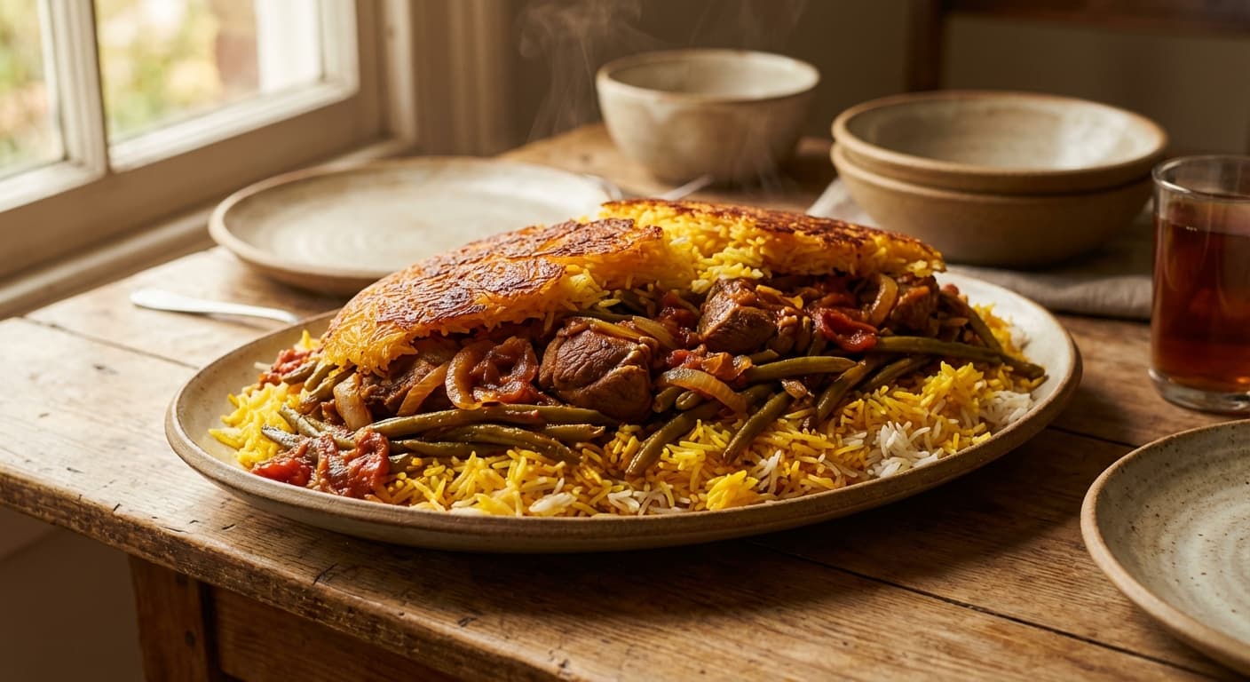 Lubia Polo — Persian Green Bean Rice - authentic persian recipe