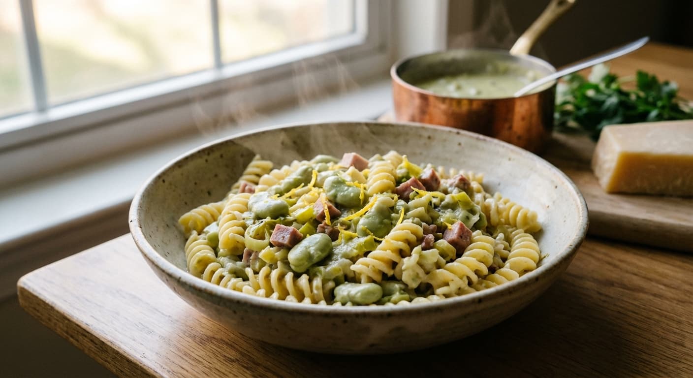Makaroni ba Sos Baqla — Persian Fava Bean Cream Sauce Pasta - authentic persian recipe