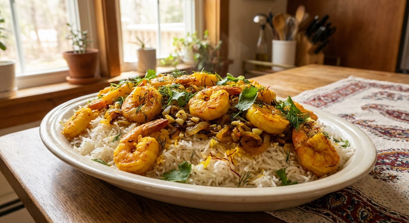 Meygoo Polo — Persian Saffron Shrimp Rice - authentic persian recipe