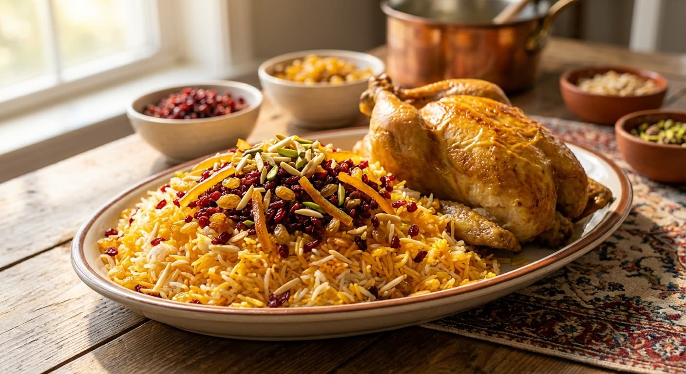 Morasa Polow — Persian Jeweled Rice with Chicken - authentic persian recipe