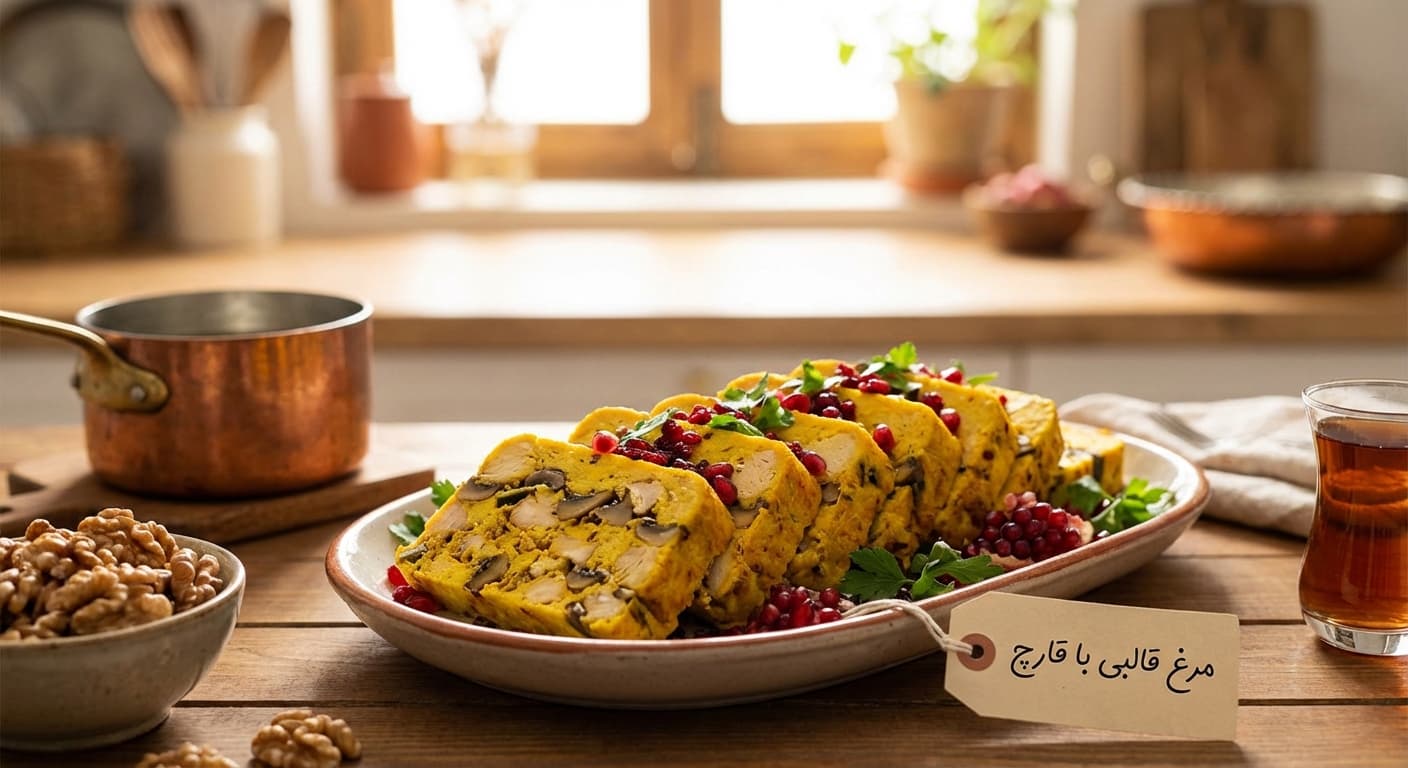Morgh Ghalebi ba Gharch — Persian Chicken and Mushroom Terrine - authentic persian recipe