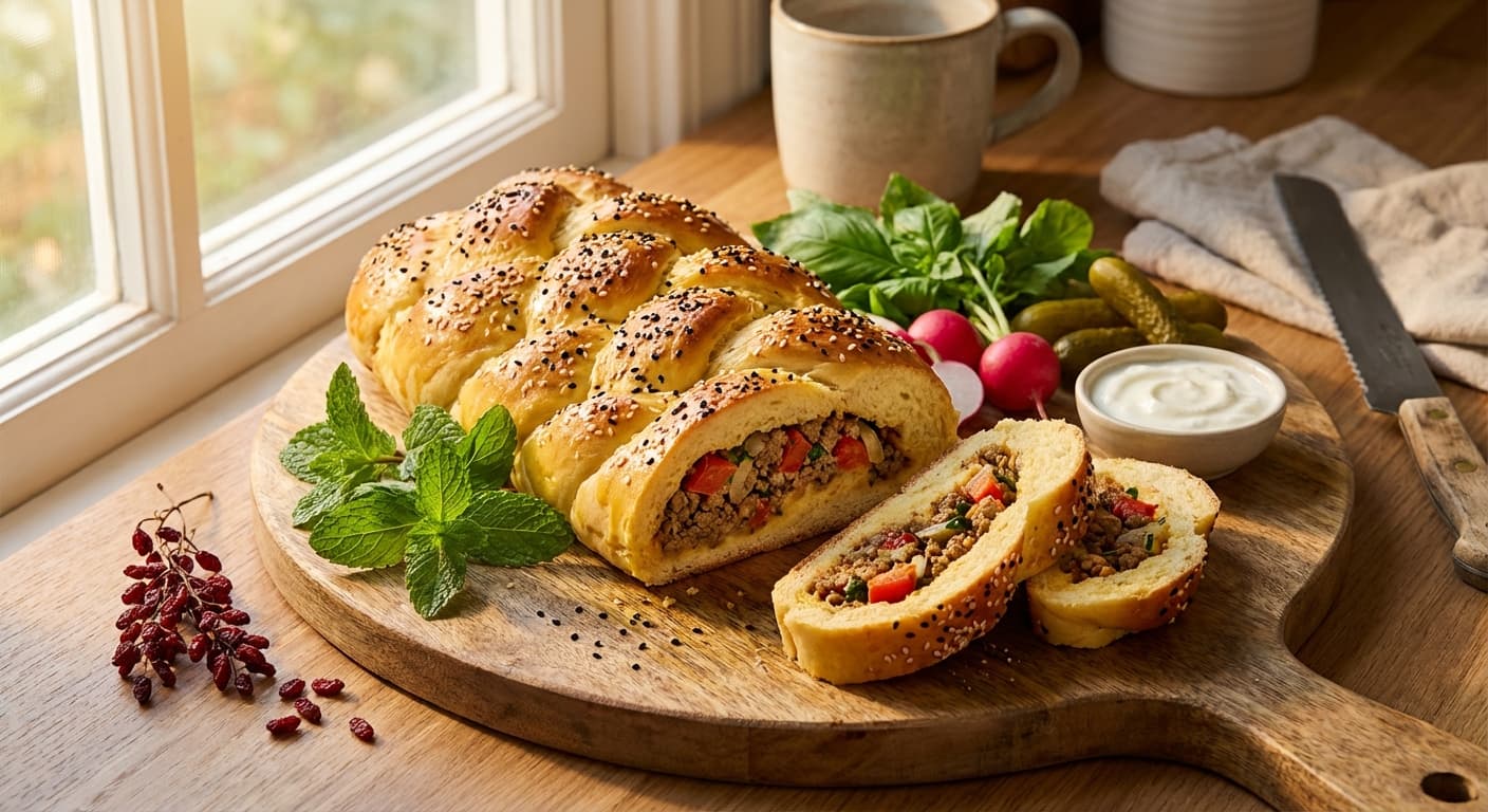 Nan-e Gousht — Persian Braided Meat Bread - authentic persian recipe