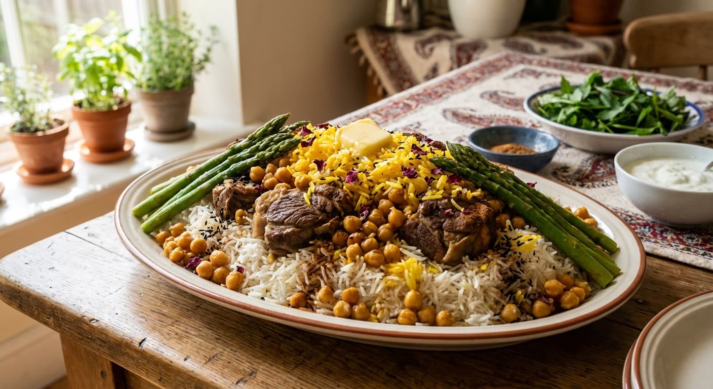 Nokhod Polo — Persian Chickpea Rice with Asparagus - authentic persian recipe