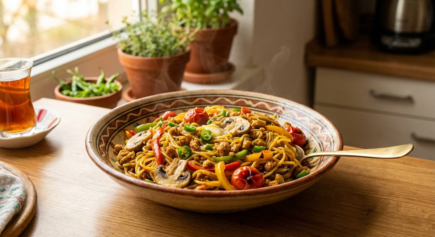 Noodle ba Soy va Felfel — Persian-Style Noodles with Soy and Peppers - authentic persian recipe