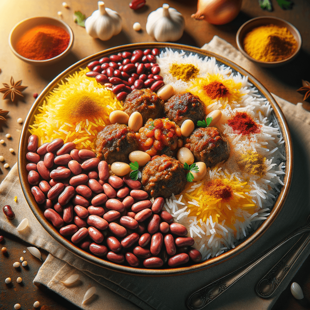 Persian Rice with Black-Eyed Peas and Mini Soy Meatballs (Polow-e Loobia ba Koofteh Rizeh)