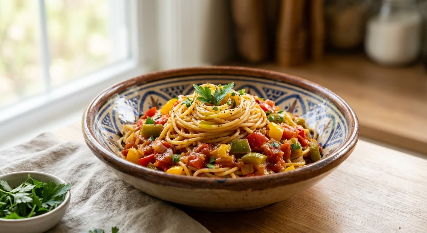 Makaroni ba Sos-e Felfel — Persian-Style Pasta with Bell Pepper Sauce - authentic persian recipe