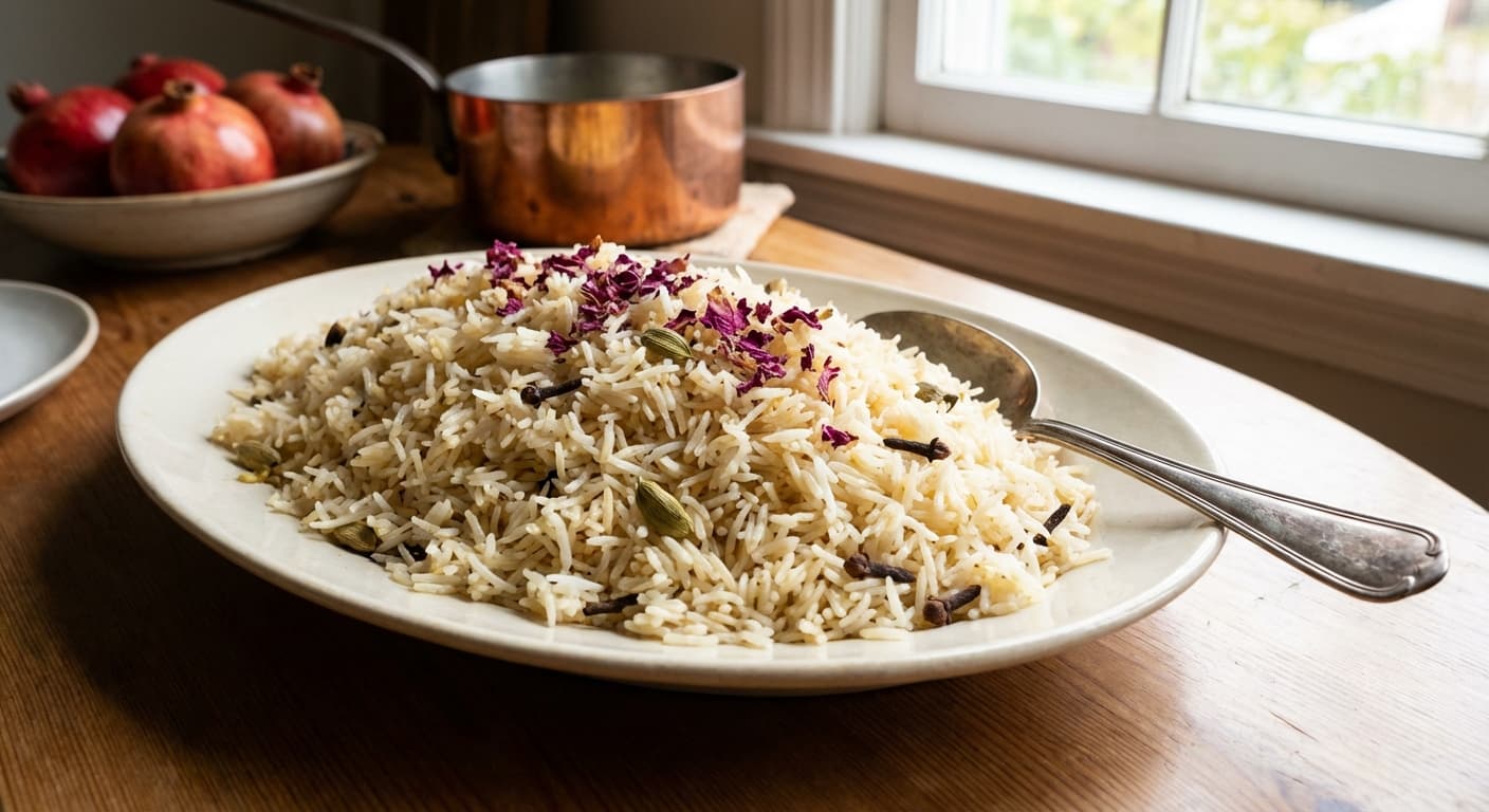Polo-ye Sadeh ba Ta'm-e Helo Mikhak — Persian Aromatic Cardamom and Clove Rice - authentic persian recipe