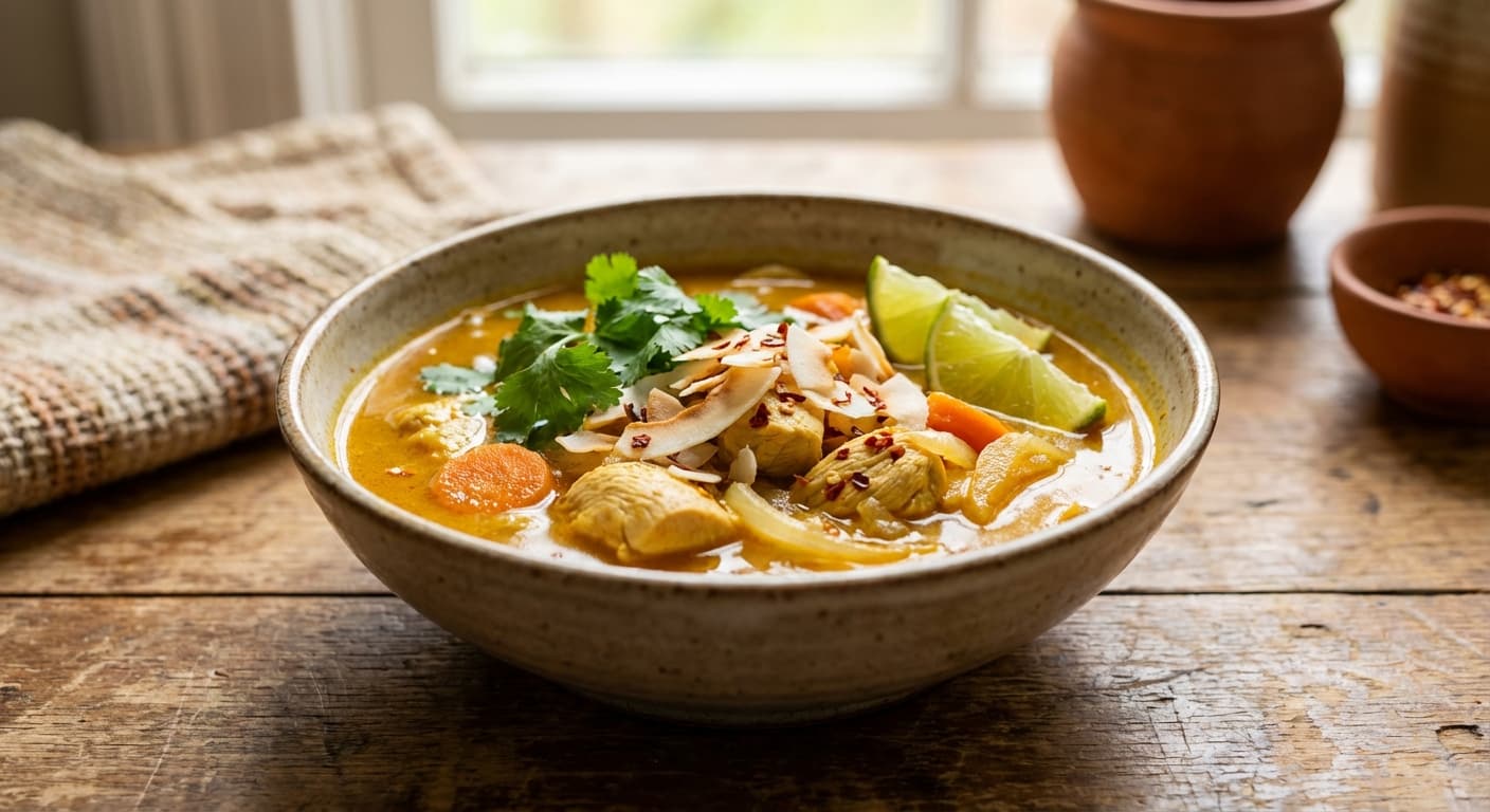 Shorba-ye Kari-ye Morgh ba Narghil — Persian Coconut Chicken Curry Soup - authentic persian recipe