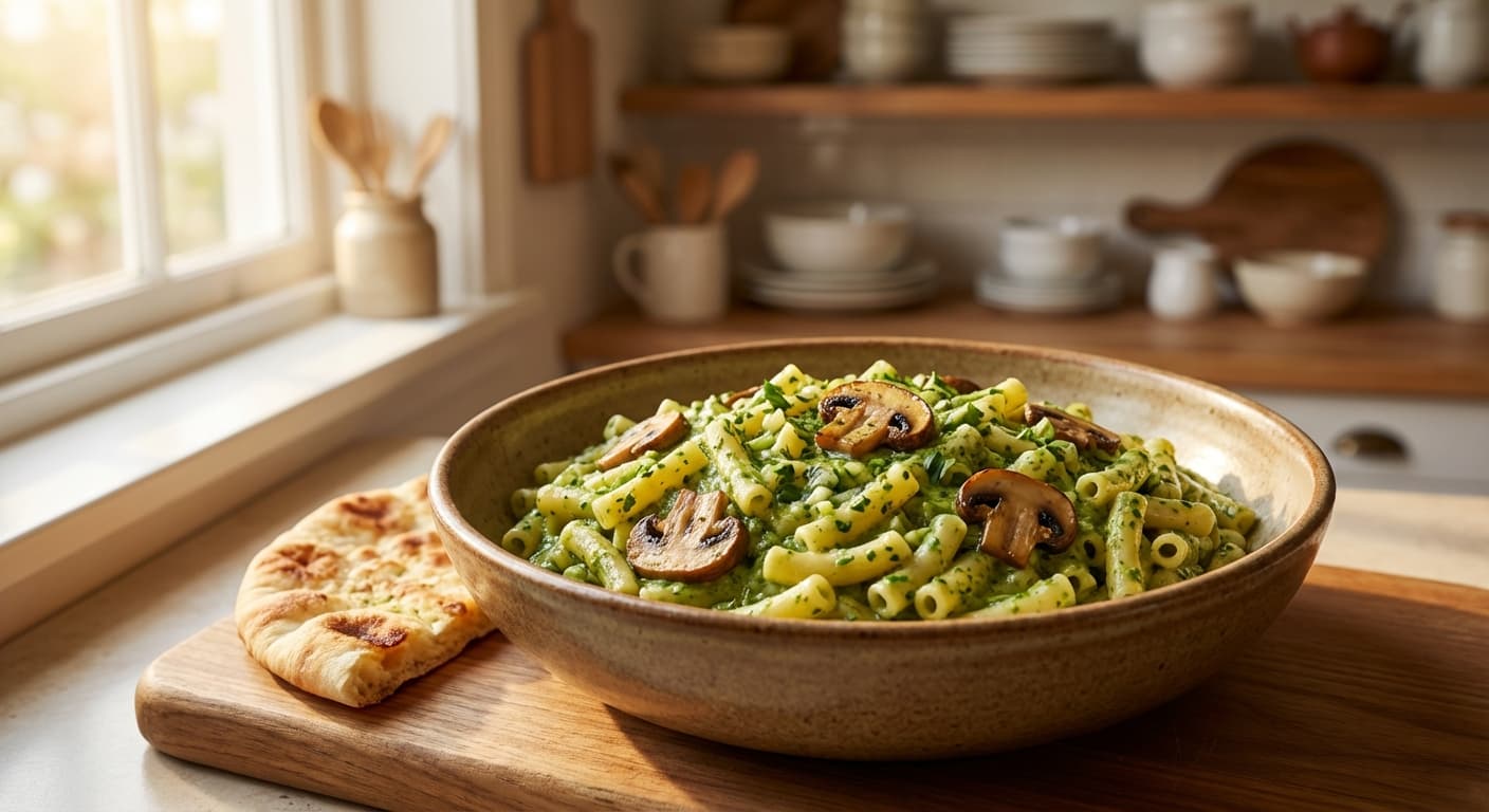 Macaroni ba Saws-e Gherona — Persian Cold Pasta with Green Garlic Herb Sauce - authentic persian recipe