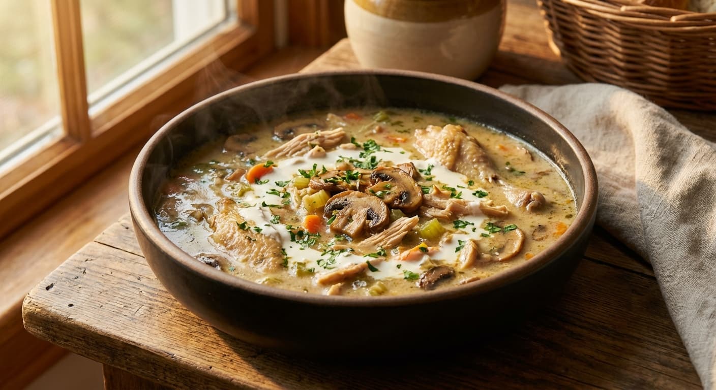 Soup-e Gharch-o Morgh — Persian Creamy Mushroom and Chicken Soup - authentic persian recipe