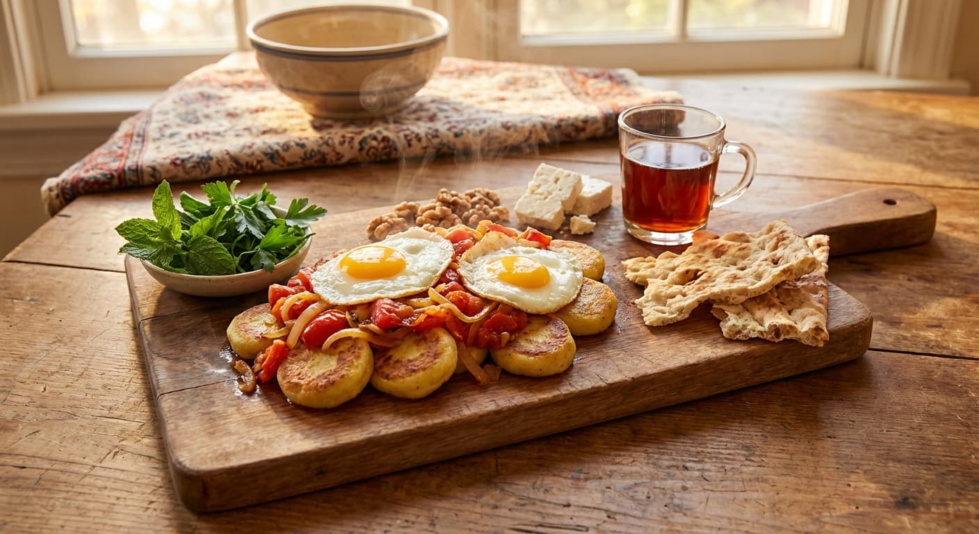Tokhme Morgh ba Khomeer-e Sib Zamini — Persian Eggs with Potato Dough - authentic persian recipe