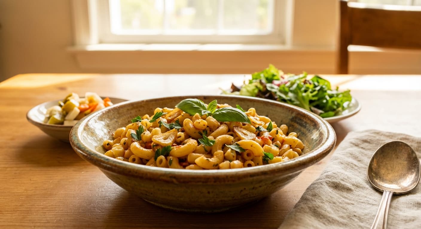 Makaron-e Sir va Sabzi Khordani — Persian Garlic & Fresh Herb Macaroni - authentic persian recipe