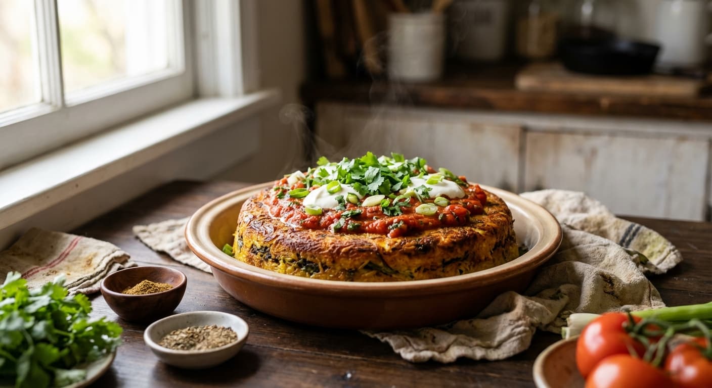 Tahchin-e Sabzijat ba Ghalaf-e Ardeh Zorat — Persian-Style Layered Vegetable Bake with Toasted Corn Crust - authentic persian recipe