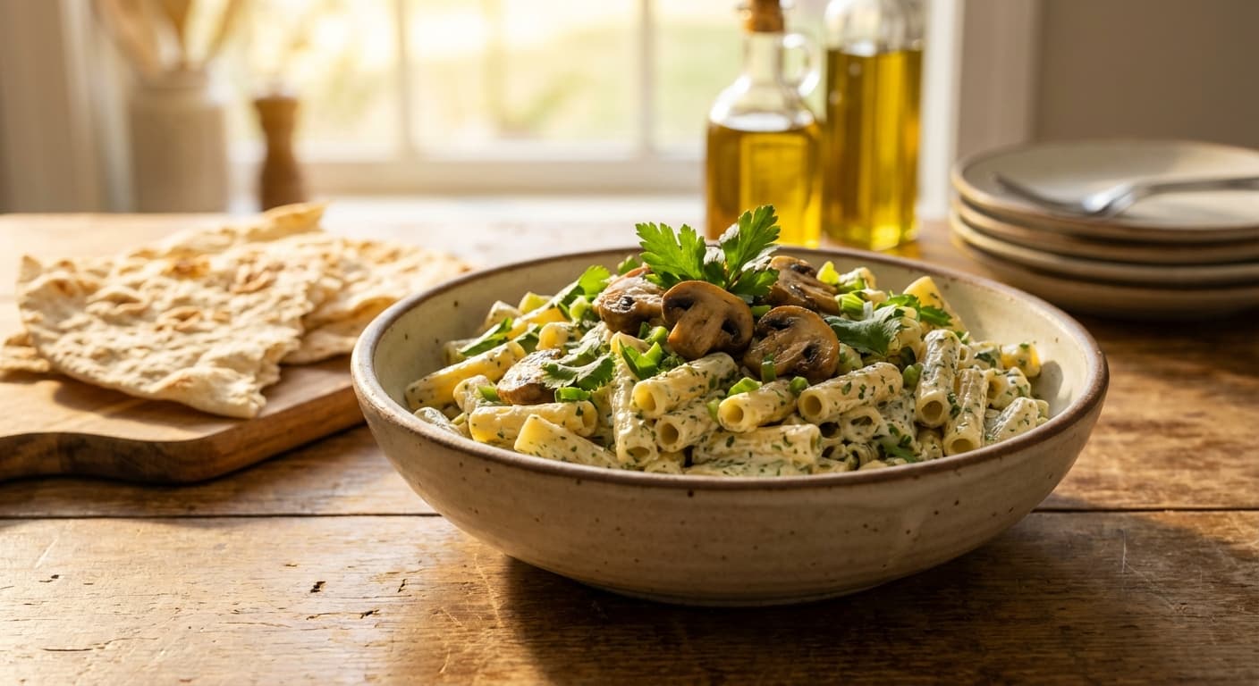 Macaroni ba Sose Gherona — Persian Cold Pasta with Herb-Garlic Cream Sauce - authentic persian recipe