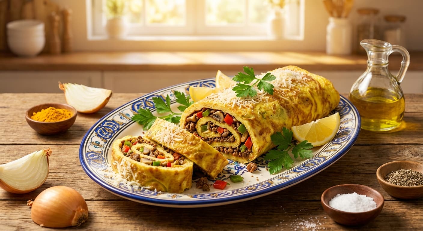 Rollet Goosht va Sabzijat — Persian Meat and Vegetable Egg Roll - authentic persian recipe